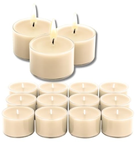 Candelo XXL 12er Set Duftteelichter aus Sojawachs – Vanille Duft – Kerzen mit Duft in Creme – warme süße Aromen, 8h Brenndauer, große Teelichter