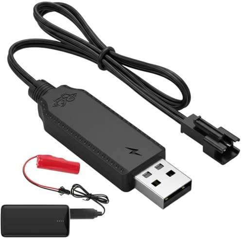 USB Ladekabel 3.7V für LiPo Akku, RC Ladegerät | mit SM-2P Stecker und IC-Schutz, Kompatibel mit RC Auto Boot Panzer Truck und Quadcopter, Schwarz