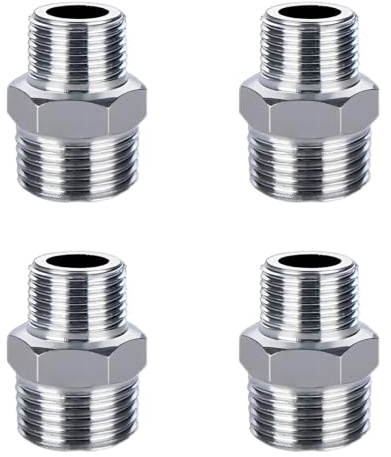 NCEJNY 4 Stk Edelstahl Doppelnippel 1/2 Zoll AG x 3/8 Zoll AG, Reduzierstück 1/2 auf 3/8 Außengewinde, Reduziernippel Adapter für Wasserleitung, Flexschlauch, Eckventil, Rohrverbinder