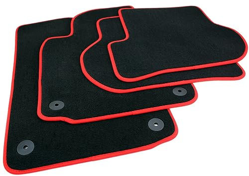 Kfzpremiumteile24 Fußmatten Kompatibel mit Golf 5 1K Golf 6 5K Jetta Scirocco Velours Automatten Premium Stoffmatten Schwarz/Rot Druckknopf