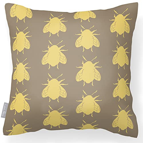 Izabela Peters Waterproof Outdoor Cushion, 43 cm, Filled, Bees - Taupe, Garden Furniture Seat Cushions for Chairs