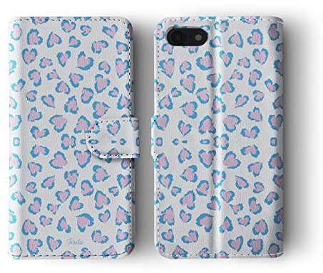 Tirita Wallet Phone Case for iPhone 5 / 5s / SE 2016 With Card Holder – Vegan Leather Flip Case/Cover for Women [07. Animal Print Blue Pink]