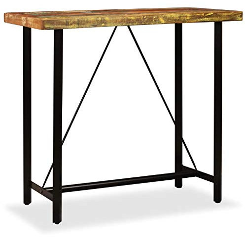 Festnight Bartisch Holztisch Bistrotisch Tisch aus Massiv Altholz Stahlbeine 120 x 60 x 107 cm