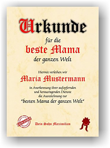 Urkunde beste MAMA der Welt - personalisierte Geschenkurkunde lustige Geschenkidee zum Muttertag mit Namen