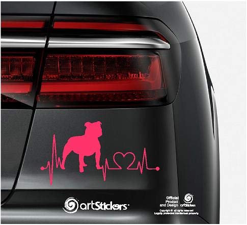 Autoaufkleber, Motiv: Staffordshire Bullterrier, 20 cm Farbe: Rosa. Aufkleber Hund Herzschlag Spilart Geschenkaufkleber, eingetragene Marke.