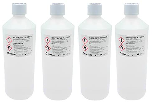 Hexeal Isopropyl Alcohol 4L – 4 x 1L Bottles of 99.9% IPA Disinfectant & Sanitiser – Removes Grime on Phones & Electronics – Degreaser, Cleaning Fluid & Solvent for Paint Thinning