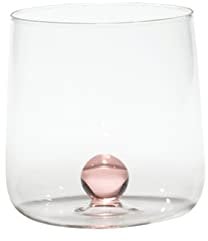 Zafferano Bilia Glasbecher - Handgemachtes Transparent Glas, Verziert mit bunter Glaskugel im Inneren, cl 44 h 90mm d 88mm - Set 6 Stück - rosa, BA00108
