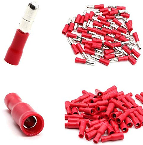 100 tlg. Rundstecker + Rundsteckhülsen Kabelschuhe Set isoliert rot 0,5-1,5mm² Steckmaß 4mm Teilisoliert PVC Steckverbinder Kabelsteckschuhe Verbinder