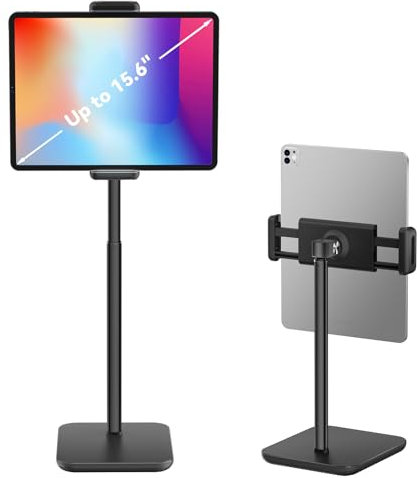 Tounee Tablet Stand for Desk with 360 Adjustable Holder Clamp Bracket, Height Adjustable Up to 21, Fits iPad Pro 12.9, Air Mini, Surface Pro, Portable Monitor, All 4.7-15.6 Phones, Tablet- Black