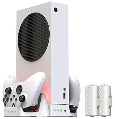 ElecGear Vertikale Kühlung und Ladestation für Xbox Series S, 2X Wiederaufladbare Akku Controller Batterie Ladegerät, Lüfter Kühler Ständer mit LED-Lichtern USB-Anschluss, Weiß, (TYX-0663)