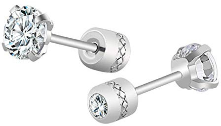 Bishilin Frauen Männer Ohrringe Stecker Edelstahl, Modeschmuck Ohrringe Nickelfrei Silber mit Weiß Zirkonia 4MM