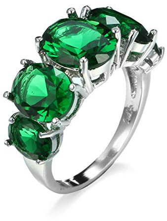 Banemi Zierliche Ringe Damen, Ring Vintage Damen Versilberter Grün Zirkonia Kissenschnitt Damen Partyschmuck Größe 62 (19.7)