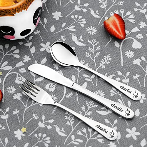 Personalised Engraved Childrens Cutlery Set Christening Birthday Kids Gift Idea (UNICORN)