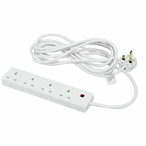 KAV 4 Gang Way 2m Power Adapter - Heavy Duty Extension Lead with 13A Fuse Plug - UK Pin Plug and Cable - Multi Socket Mains Strip (White - Pack 1)