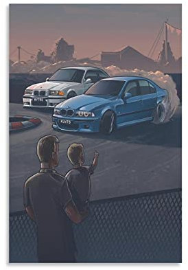 Auto-Drift-Poster BMW E36 vs E39, dekoratives Gemälde, Leinwand, Wandposter und Kunstbild, modernes Familien-Schlafzimmer, Dekoration, Poster, 50 x 75 cm