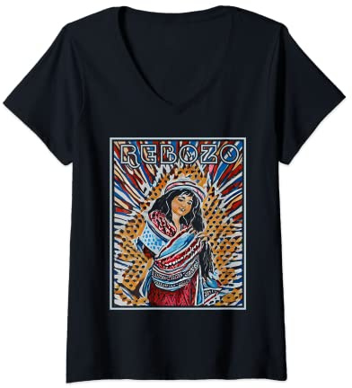 Damen Rebozo Mexikanischer Folklore Schal Latino Azteken Schal T-Shirt mit V-Ausschnitt