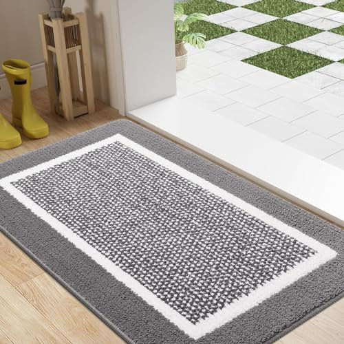 Homaxy Door Mats Indoor, 60 X 90 cm, Non Slip Dirt Trapper Machine Washable Soft Doormats, Super Absorbent Floor Mat for Front Back Door, Pets and Dogs, Grey