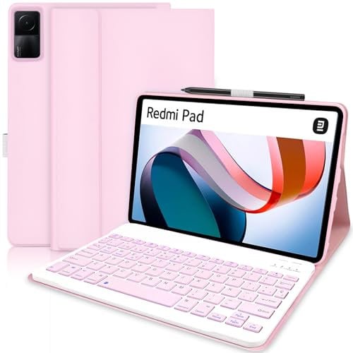 YUEJIDZ Spanische Tastaturhülle Ñ für Xiaomi Redmi Pad, intelligente Schutzhülle aus hochwertigem PU-Leder mit QWERTY-Design, abnehmbare Bluetooth-Tastatur, kompatibel mit L83 Redmi Pad 10,61 Zoll
