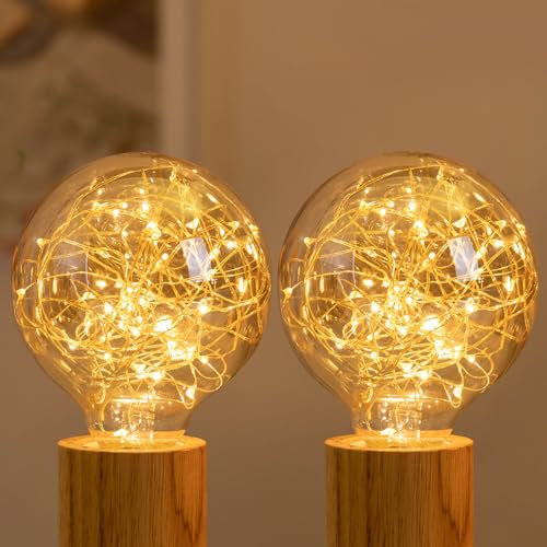 Aigostar Vintage Light Bulbs - Edison Screw G95 Globe, LED Filament Retro Amber Glass, Energy Saving 2500K, 2 Pack