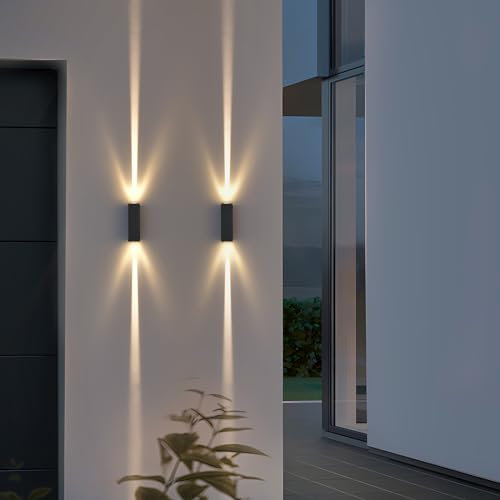 LED Außenlampe 2 Stück, IP65 Aussenlampe Wand Modern, Wandleuchte Aussen Aluminium Up And Down Leuchten Aussen, 6W Außenleuchte 3000K Außenbeleuchtung für Inner Hauswand Flur Terrasse Treppenhuaus