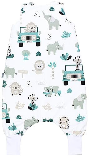 TupTam Baby Sommer Schlafsack mit Beinen 0.5 TOG OEKO-TEX zertifizierte Materialien unwattiert Unisex, Farbe: Zoo Grün, Größe: 110-122