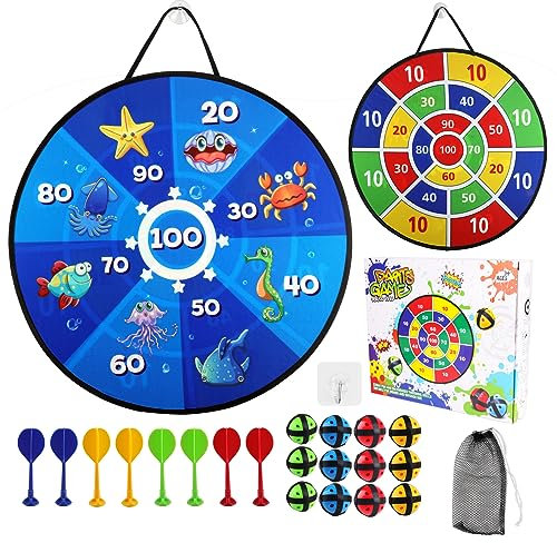 Kinder Dartscheibe Spielzeug, Dartscheibe für Kinder 26 Zoll/66cm, 12 Klebrigen Bällen, 8 Schaumpfeile, 1 Tasche und 1 Haken, für Outdoor-Partyspiele, Geschenke (Blue)