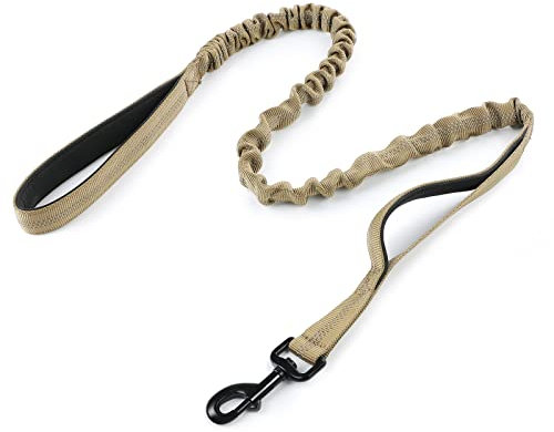 rabbitgoo Hundeleine Große Hunde, Starke Bungee Hundeleine mit 2 Gepolsterten Griff und Metallhaken, Taktische Sicherheit Hundeführleine, Flexi Elastische Ruckdämpfer Führleine, Braun 134-183cm