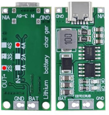 Hailege 2pcs Multi-Cell 2S 3S 4S Step-Up Boost LiPo Polymer Li-Ion Ladeplatine USB-C bis 8,4 V 12,6 V 16,8 V (2S 4A) 7,4 V 11,1 V 14,8 V 18650 Lithium-Batterie-Boost-Modul Typ-C