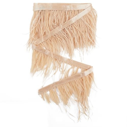 GORGECRAFT 2m Straußenfederbesatz Fransen Basteln 8~10cm Federn Mit Satinband Band Ornament Zubehör Für DIY Kleid Nähen Kleidung Zubehör Kostüme Dekoration Kokosnuss Braun