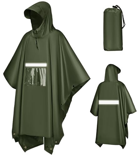 KTUEOV Regenponcho, Wasserdicht Regencape mit Kapuze für Damen Herren Leichter Regenmantel 3 in 1 Multifunktionales Poncho Regen Regenumhang mit Tasche für Wandern, Reisen, Camping