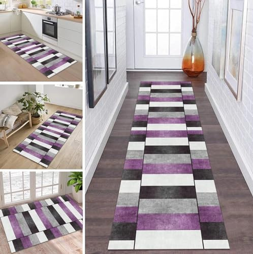 Teppich Läufer Lang Flur Küche rutschfest Waschbar Küchenläufer 40X160CM Rosa Lila Grau Weiß Schwarz Teppichmatten Polyester Korridor Teppichläufer Flur Wohnzimmer Schlafzimmer Schmutzfangmatte