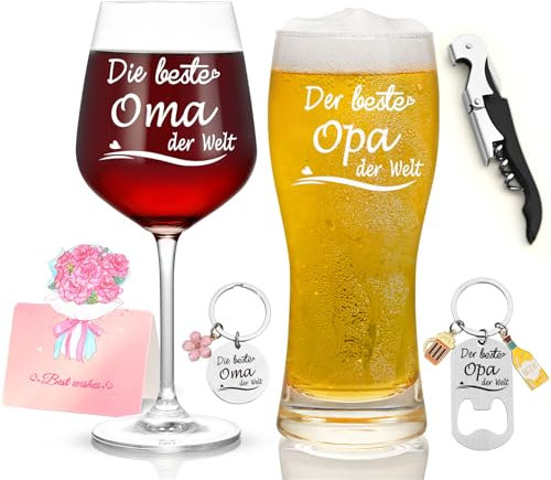 Joymaking Weinglas und Bierglas Set, Weingläser Oma und Opa Geschenke, Großeltern Geschenke, Beste Oma und Opa Geschenke zum Muttertag Vatertag Weihnachten Geburtstag Hochzeit Jahrestag