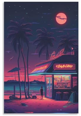 Neon Fantasy Pink Solitude Poster und Drucke – Leinwand-Wanddekoration, Gemälde, ländliche Wandkunst für Küche, Badezimmer, Schlafzimmer, Wohnzimmer, Dekoration, Bild, 20 x 30 cm