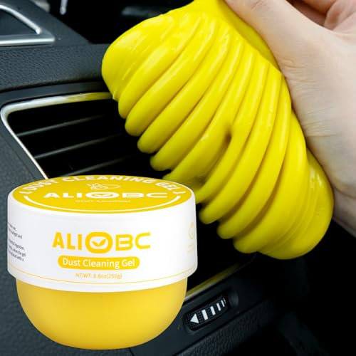 ALIOBC Gel de limpieza universal de 250 g, limpiador de gel universal para el interior del coche, limpiador de teclado sin agua, limpieza de polvo de laptop en contenedores (amarillo)