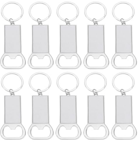 sourcing map Lot de 10 décapsuleurs en métal par sublimation, porte-clés vierges par sublimation pour photos personnalisées (3,6 x 10 cm)
