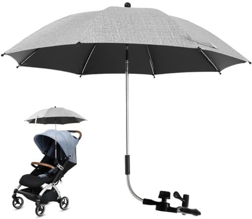 Pram Parasol, Pram Umbrella,Universal Baby UV Sun Protection Umbrella, Windproof Baby Stroller Umbrella with Adjustable Fixing Clamp & Handle for Pram, Stroller, Pushchair and Buggy (Grey, 85cm)