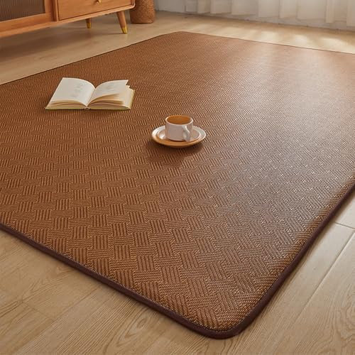 guoiooi Japanische Futon-Matratze, Faltbare und tragbare Boden-Isomatte, Rattanmatte, Tatami-Matte for Meditation, Yoga, Zen(Dark Brown,200x200cm)