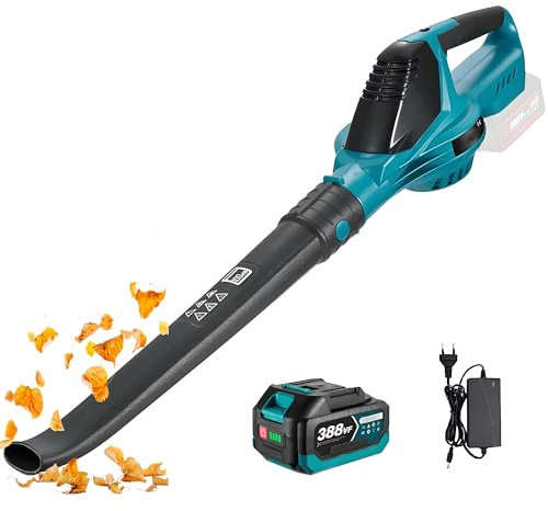 Laubbläser Akku für Makita Akku 18V, 219 km/h 5-Gang Luftgeschwindigkeit Gebläse, 28000RPM Bürstenlosen Leistungsstark Laubgebläse Akku (Schwarz mit 1 Batterie)