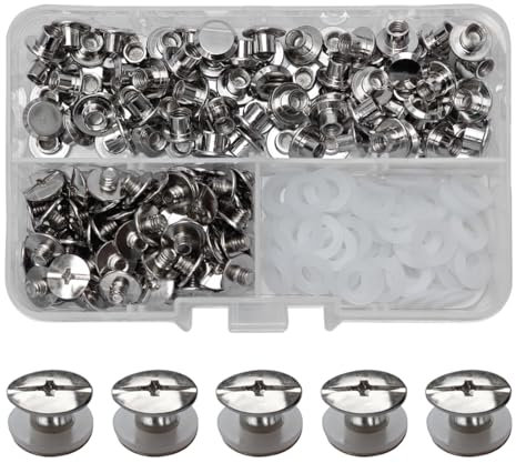 SHSMPXOY 90 Kits Vis Chicago Screws,M5*4mm Vis de Livre,Rivet a Visser de remplacement en métal pour sacs, livres, colliers, sacs à dos, laisses de chien, laisses (Argent)