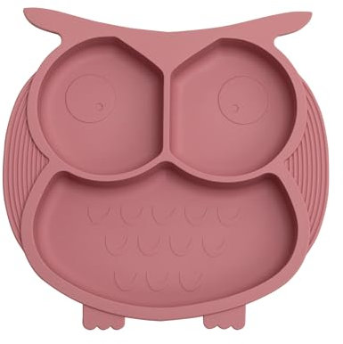 Mr. Wonderful - Plato de silicona con ventosa para bebés - Búho rosa - Apto para Lavavajillas y para Microondas - 100% de Silicona
