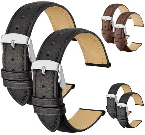 EOAMGO Uhrenarmband 22mm 20mm Leder, Uhrenarmbänder für Herren Damen, Uhrband Herrenuhr Lederarmband, 2 Stück Watch Strap，Armband Uhr Lederarmband (Schwarz, 20mm)