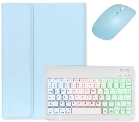 kaidisen Backlit keyboard Case for iPad Air 13 inch (M4/M3/M2)/ iPad Pro 12.9 inch 6th/5th/4th/3rd Generation Case with Mouse and Detachable Backlight Color Keyboard,Light Blue+White