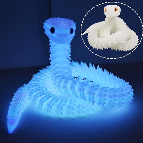 Giugio Jouet serpent imprimé 3D, 64 cm, flexible, faux serpent, en plastique, imprimé 3D, pour décoration de bureau et de maison, blanc
