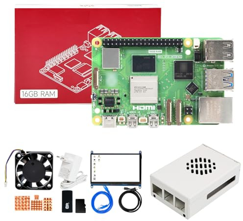 Yahboom Raspberry Pi 5 Developer Kit 16GB+IPS HD 7-inch Display | Case (with Fan)+PD Power Adapter,Ubuntu20.04 ROS2 for Robot AI (16GB-7 in Screen Kit)