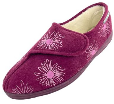 DUNLOP Ladies Daisy Print Memory Foam Slippers Slides - Plum - UK 5 (EUR 38)