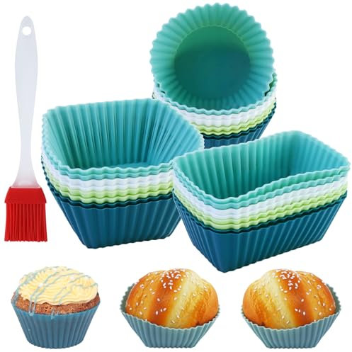 Set di 24 Stampi in Silicone per Muffin – 3 Forme: Rettangolare, Quadrato, Rotondo – Riutilizzabili Stampi Muffin Silicone, Senza BPA – Ideali per Cupcake, Torte, Creme e Budino