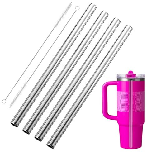 4-Pack 40oz Stainless Steel Straws Replacement for Stanley Quencher ProTour Flip Tumbler 40oz, Metal Replacement Straws with 2 Cleaning Brushes Compatible with Stanley ProTour Cup