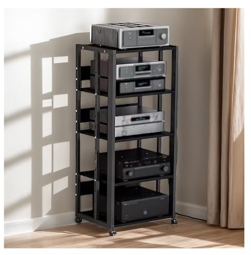 SGKOMN HiFi-Audio-Rack, Eck-Audio-Stereo-Komponenten-Rack, Medienständer, HiFi-CD-DVD-Player, Receiver, Plattenspieler, Spielekonsolen, Verstärker, Möbel, Geräteschrank für Heimkino, W(Black-5 Tier)