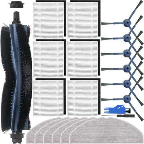 EATBALE Replacement Parts for Eufy G50 Hybrid / L60 Hybrid / L60 Hybrid SES Robot Vacuum Cleaners 1 x Main Brush, 6 x Side Brushes, 6 x Hepa Filters, 6 x Mop Cloths Attachment Accessories Kit