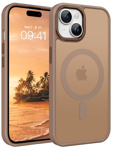 YINLAI für iPhone 15 Hülle Beige Kompatibel mit MagSafe,Handyhülle Magnetische Translucent Matte Stoßfest Kratzfest Rückseite Cover Case Schutzhülle für iPhone 15 6.1,Braun/Khaki